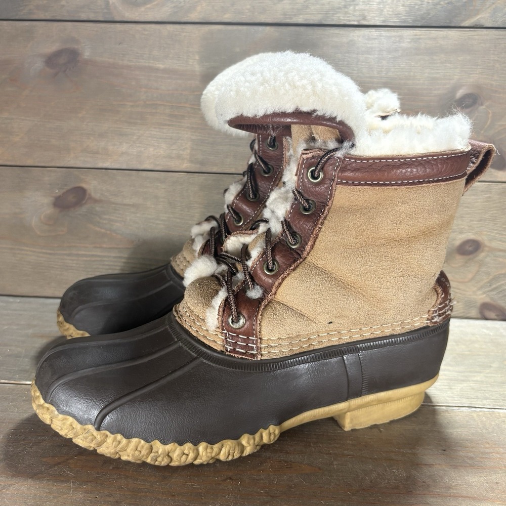 ll bean duck boots womens size 9 shoes brown suede shearling lined signature